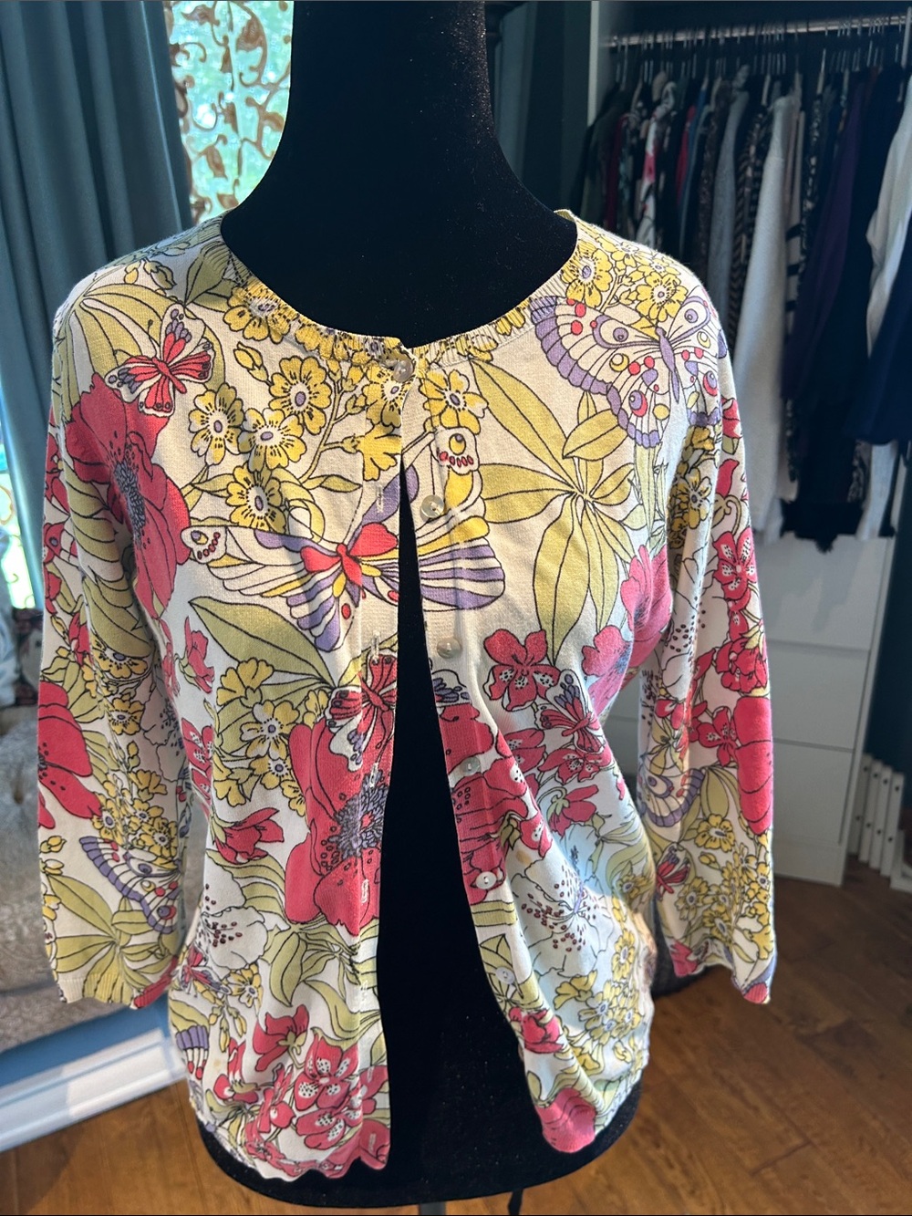 august silk Floral Cardigan in Pink, Yellow, Green, Purple